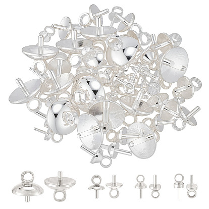 56 шт. 4 стили латунные чашки жемчужные штифты скобы булавки подвески, за половину пробурено бисера, долговечный