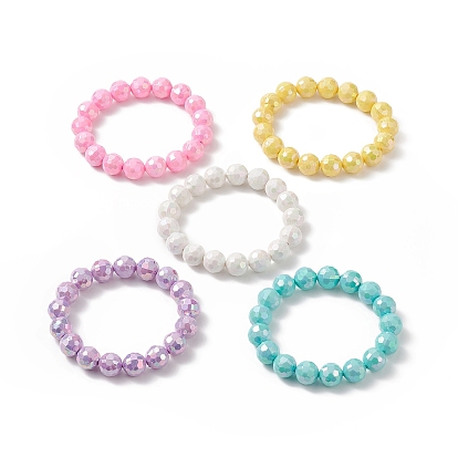 Macaron Color Faceted Acrylic Round Beaded Necklaces, for Women