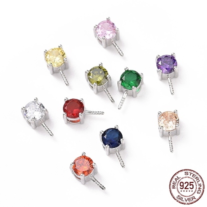 925 Sterling Silver Peg Bails, with Cubic Zirconia, Square