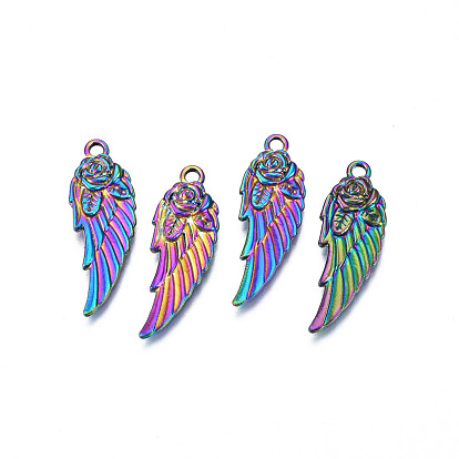 Rainbow Color Alloy Pendants, Cadmium Free & Lead Free, Wing