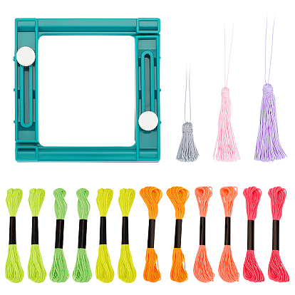 1Pc Plastic Tassel Maker, Adjustable Tassel Making Tools, with 12 Bundles Cotton Thread