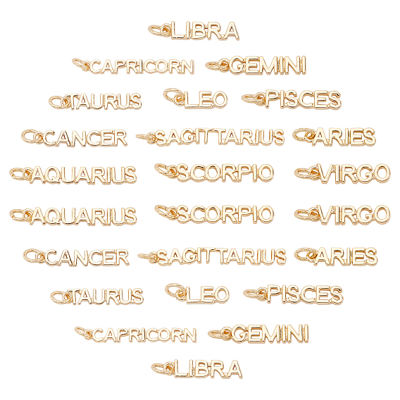 24 шт 12 стиль латунные подвески, с прыжковых колец, долговечный, знак созвездия / зодиака, золотые