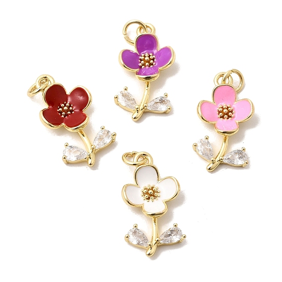 Подвески из латуни с прозрачным фианитом, с эмалью, без свинца и без кадмия, долговечный, цветочный шарм