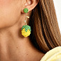 Bohemia Raffia & Alloy Stud Dangle Earrings, Flower, Golden