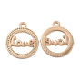 Long-Lasting Plated Brass Filigree Charms, Flat Round with Word Love Charm
