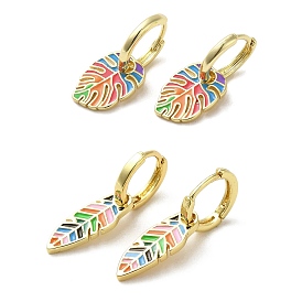 Real 18K Gold Plated Brass Dangle Hoop Earrings, with Colorful Enamel