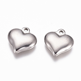 Placage ionique (ip) 304 pendentifs en acier inoxydable, coeur bouffi, fabrication de bijoux, pour femme