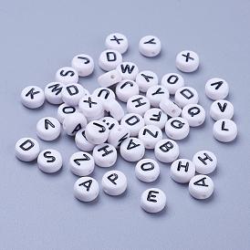 Perles de lettre de trou horizontal acrylique, lettres mixtes aléatoires, plat rond