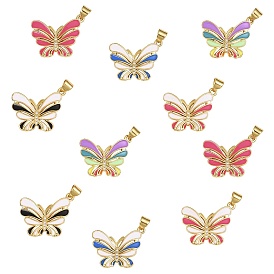 5Pcs 5 Colors Eco-friendly Brass Micro Pave Cubic Zirconia Pendants, with Enamel, Long-Lasting Plated, Real 18K Gold Plated, Butterfly