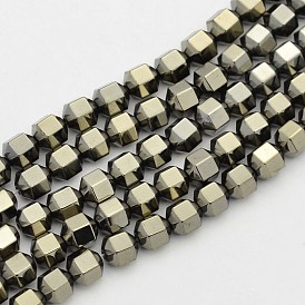 Hexagon Non-magnetic Synthetic Hematite Beads Strands, Imitation Pyrite, 6x6x6mm, Hole: 1mm, about 68pcs/strand, 16.3 inch