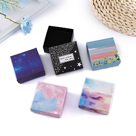 Картонная коробка для украшений из бумаги, подарочная упаковка, Для кольца, серьга, Ожерелье, с губкой внутри, квадратный