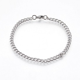 Ion Plating(IP) 304 Stainless Steel Curb Chain Bracelets, with Lobster Claw Clasps
