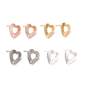 201 Stainless Steel Stud Earring Findings, with Hole and 316 Stainless Steel Pin, Heart
