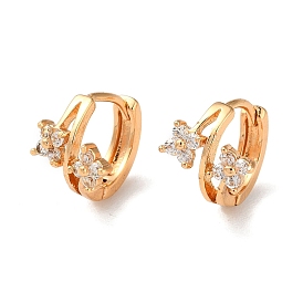 Brass Hoop Earrings with Clear Glass, Flower