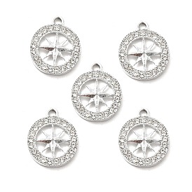 Alloy Rhinestone Pendants, Platinum Tone Hollow Out Flat Round with Star Charms