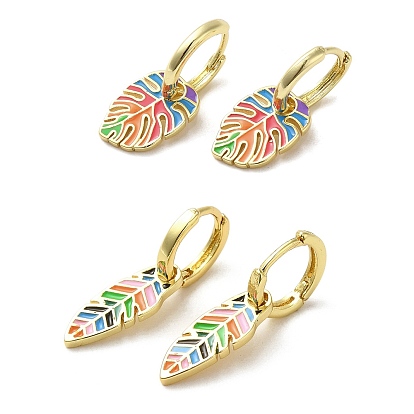 Real 18K Gold Plated Brass Dangle Hoop Earrings, with Colorful Enamel