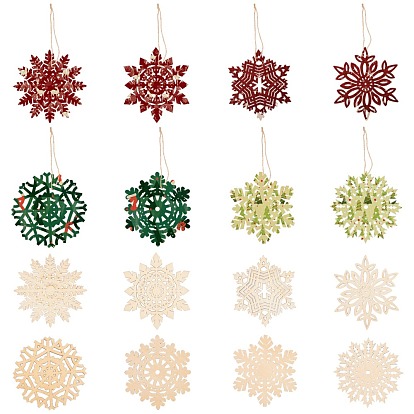 Boxwood Pendants, with Hemp Ropes, Snowflake, for Christmas
