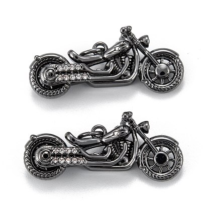 Brass Micro Pave Clear Cubic Zirconia Pendants, Long-Lasting Plated, Motobike