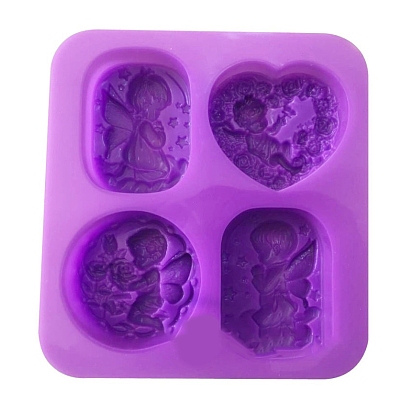 Rectangle & Heart & Flat Round Soap Silicone Molds, for DIY Soap Craft Making, Angel Pattern