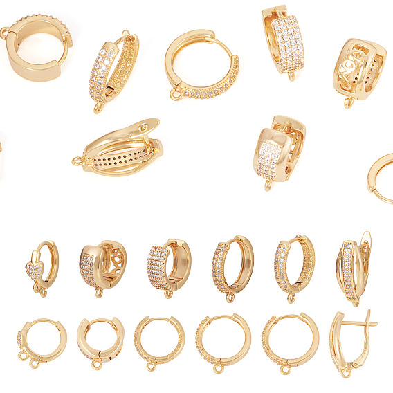 12 шт. 6 стили латунные серьги-кольца с микропаве из кубического циркония, без свинца, без никеля и без кадмия