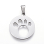 304 Stainless Steel Pendants, Cut-Out, Flat Round with Dog Footprints