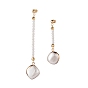 Shell Pearl Stud Earrings, Long Beads Chain Drop Asymmetrical Earrings for Women, Golden