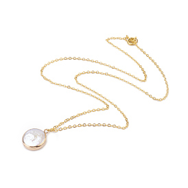 Plated Natural Baroque Pearl Keshi Pearl Beads Necklaces, with Brass Chain, Flat Round, Golden