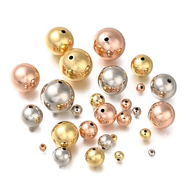 Rack Plating Brass Beads, Long-Lasting Plated, Lead Free & Cadmium Free, Round
