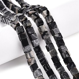 Brins de perles de résille noire naturelle, cube