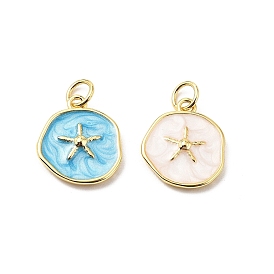 Латунь эмаль прелести, с прыжковых колец, плоский круглый с подвесками в виде морских звезд, стойки покрытие, реальный 18 k позолоченный, без свинца и без кадмия, долговечный