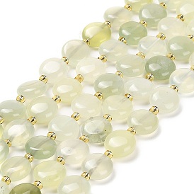 Natural New Jade Beads Strands, with Seed Beads, Flat Round