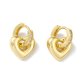 Clear Cubic Zirconia Heart Hoop Earrings, Rack Plating Brass Jewelry for Women, Lead Free & Cadmium Free
