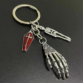 Alloy Enamel Keychains, with Skeleton Hand Pendants