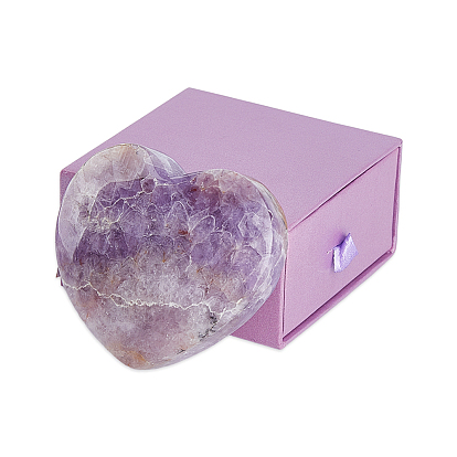 1шт. натуральное аметистовое сердце для украшения интерьера, фигурка для украшения дома, энергетический камень рейки для исцеления, с 1шт. квадратным бумажным ящиком