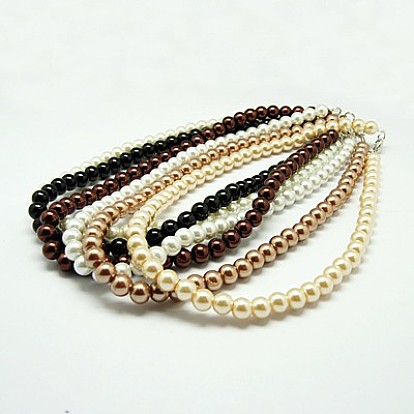 Fashion Glass Pearl Necklaces, with Brass Lobster Claw Clasps