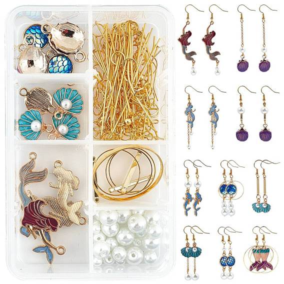 DIY Earring Making Kits, Including Alloy Enamel Findings, Resin Links, Brass Linking Rings & Jump Rings & Pins & Earring Hooks, Coated Iron Rolo Chains & Links, Glass Pearl Beads