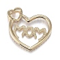 Brass Micro Clear Cubic Zirconia Pendants, Long-Lasting Plated, for Mother's Day, Heart with Word Mom