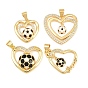 Brass Micro Pave Clear Cubic Zirconia Pendants, with Black Enamel, Heart with Football Charms, Rack Plating, Long-Lasting Plated, Lead Free & Cadmium Free