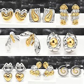 304 двухцветные серьги-гвоздики из нержавеющей стали для женщин, реальный 18 k позолоченный, слева и справа