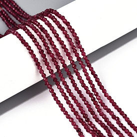 Нити из окрашенных натуральных рубиновых бусин, круглые, граненые