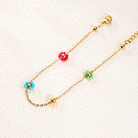 Латунные браслеты-цепочки в стиле бохо, цветочные украшения для женщин