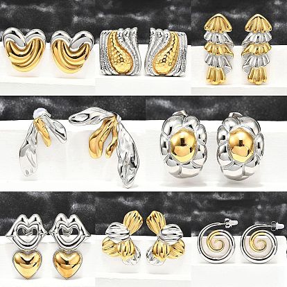 304 двухцветные серьги-гвоздики из нержавеющей стали для женщин, реальный 18 k позолоченный, слева и справа