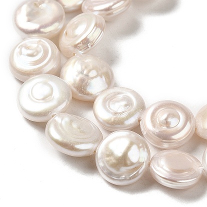 Natural Keshi Pearl Beads Strands, Baroque Pearls, Cultured Freshwater Pearl, Flat Round, Grade 2A