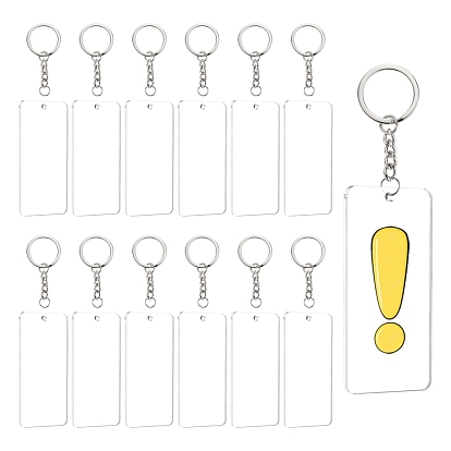 DIY Transparent Acrylic Keychain Clasps Making Kits, Including Rectangle Blank Big Pendants, Iron Split Key Rings