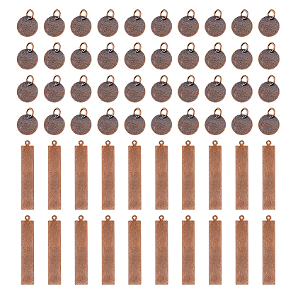 80 шт 2 стиль латунная штамповка пустые бирки брелоки, прямоугольник и плоский круглый