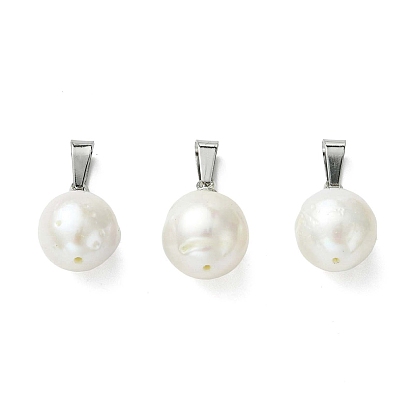 Подвески из натурального барочного жемчуга кеши, овальные подвески 201 с защелками из нержавеющей стали, белые