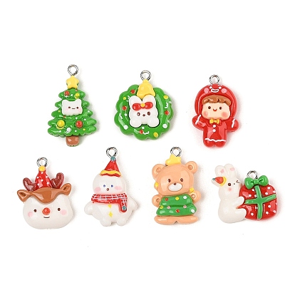 Подвески из непрозрачной смолы на рождественскую тематику, с железной платиной петлей