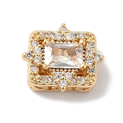 Латунь с прозрачными бусинами из циркония, без кадмия, без никеля и без свинца, прямоугольные