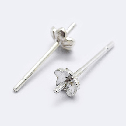 925 Sterling Silver Ear Stud Findings, with 925 Stamp, Flower