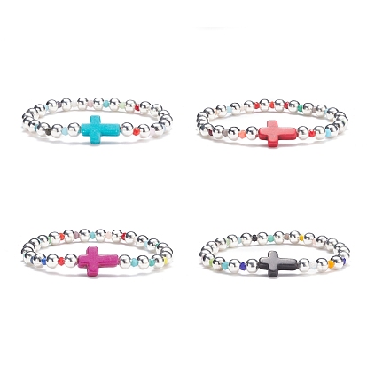 Женский эластичный браслет из синтетической бирюзы (окрашенный) со стеклом